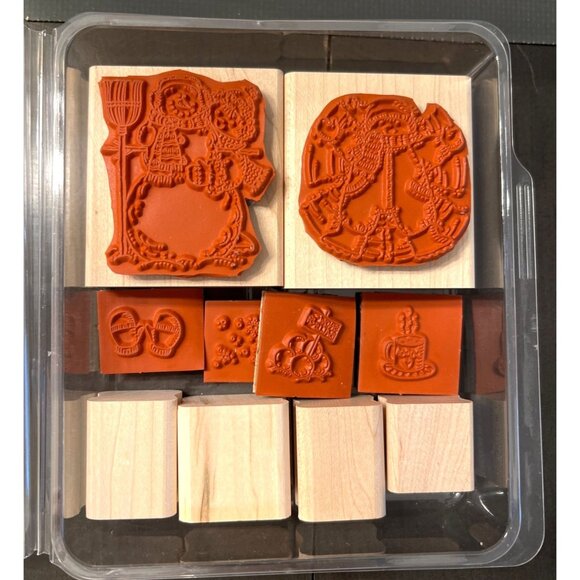 Stampin Up!  1999 Snow Angels 7 Piece Wood Mounted Rubber Stamp Set - Picture 3 of 3